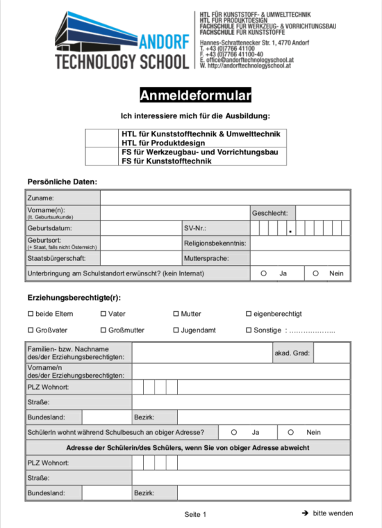 Anmeldung | ANDORF TECHNOLOGY SCHOOL - HTL Andorf Oberösterreich